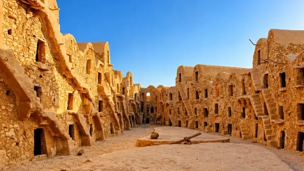 Ksar berbère et ses ghorfas (greniers fortifiés) près de Tataouine, Sud tunisien