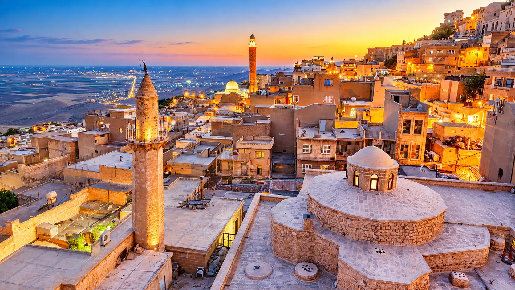 Vieille ville de Mardin au coucher du soleil